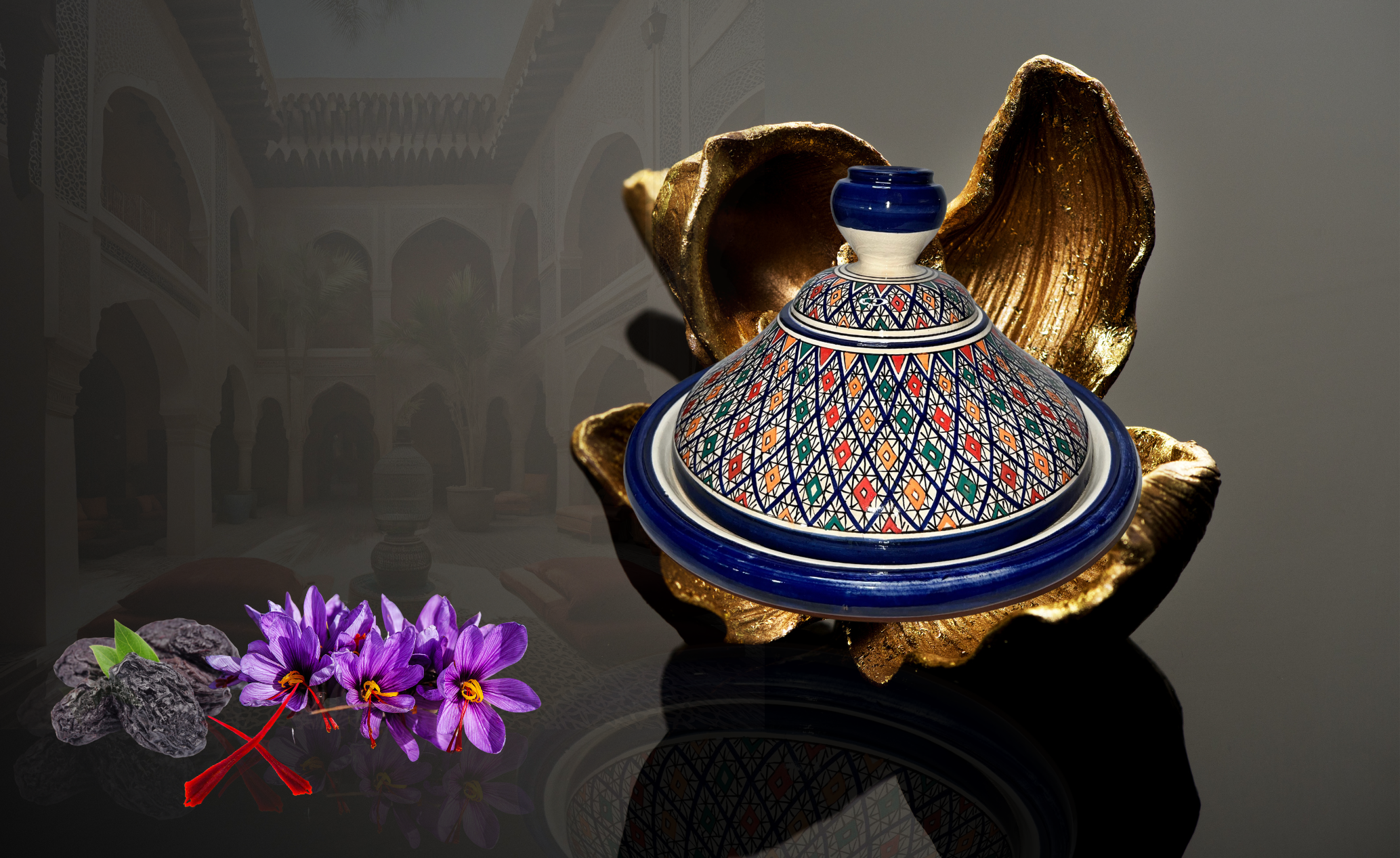 Mansour Gate HandCrafted and hand painted Tagine - Limited edition